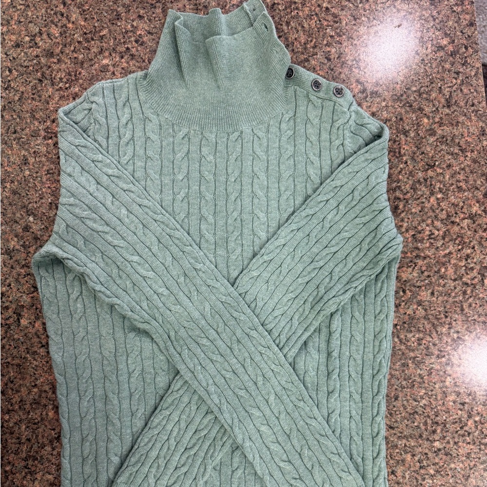 Talbots Sage Cable Knit Turtleneck Sweater